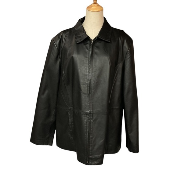 Worthington Jackets & Blazers - Worthington Women's Full Zip Leather Coat Jacket Size 2X Black‎ Boxy Outerwear